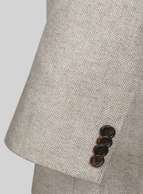 Vintage Herringbone Light Beige Tweed Long Coat