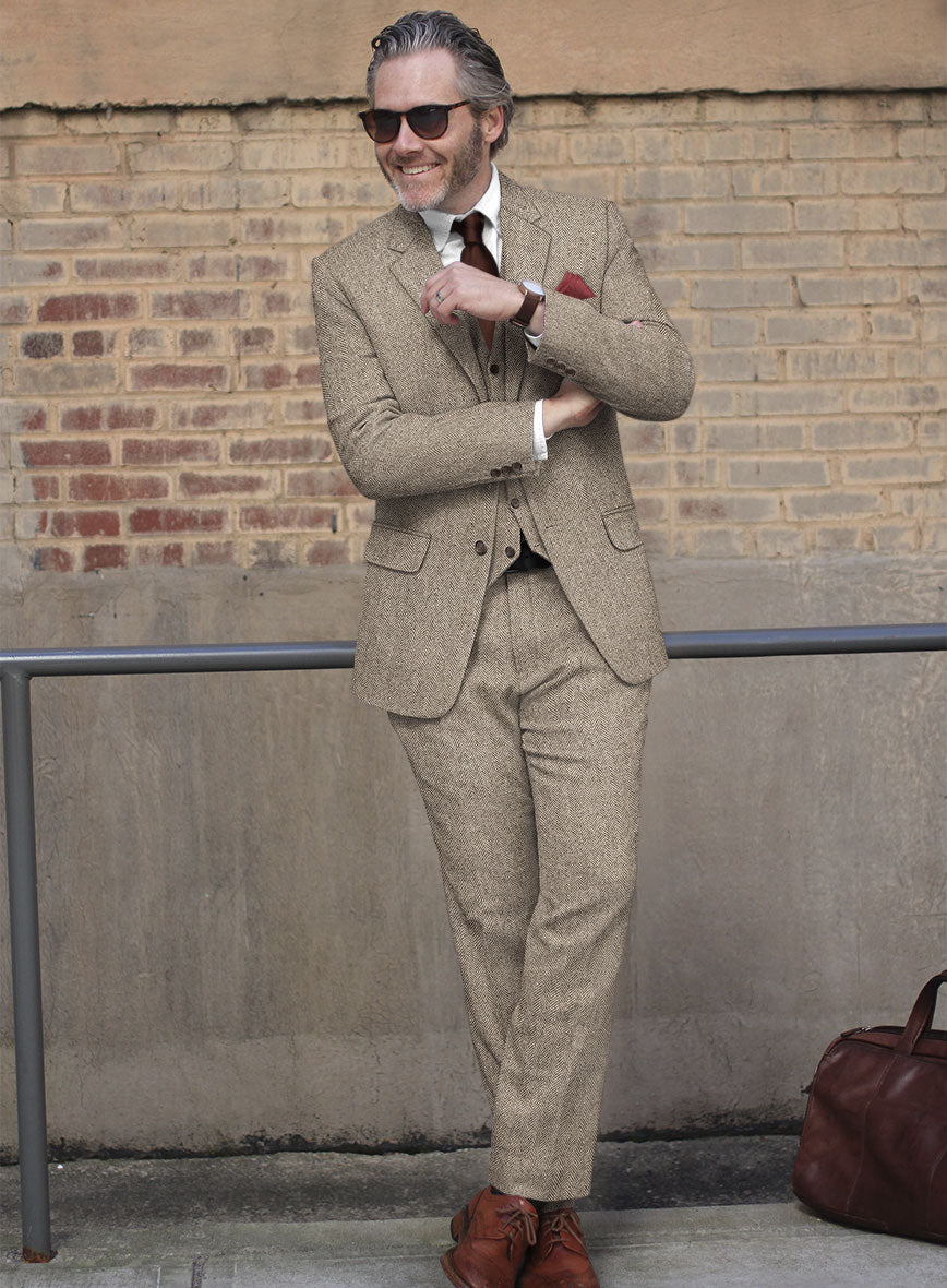 Vintage Herringbone Brown Tweed Suit - StudioSuits