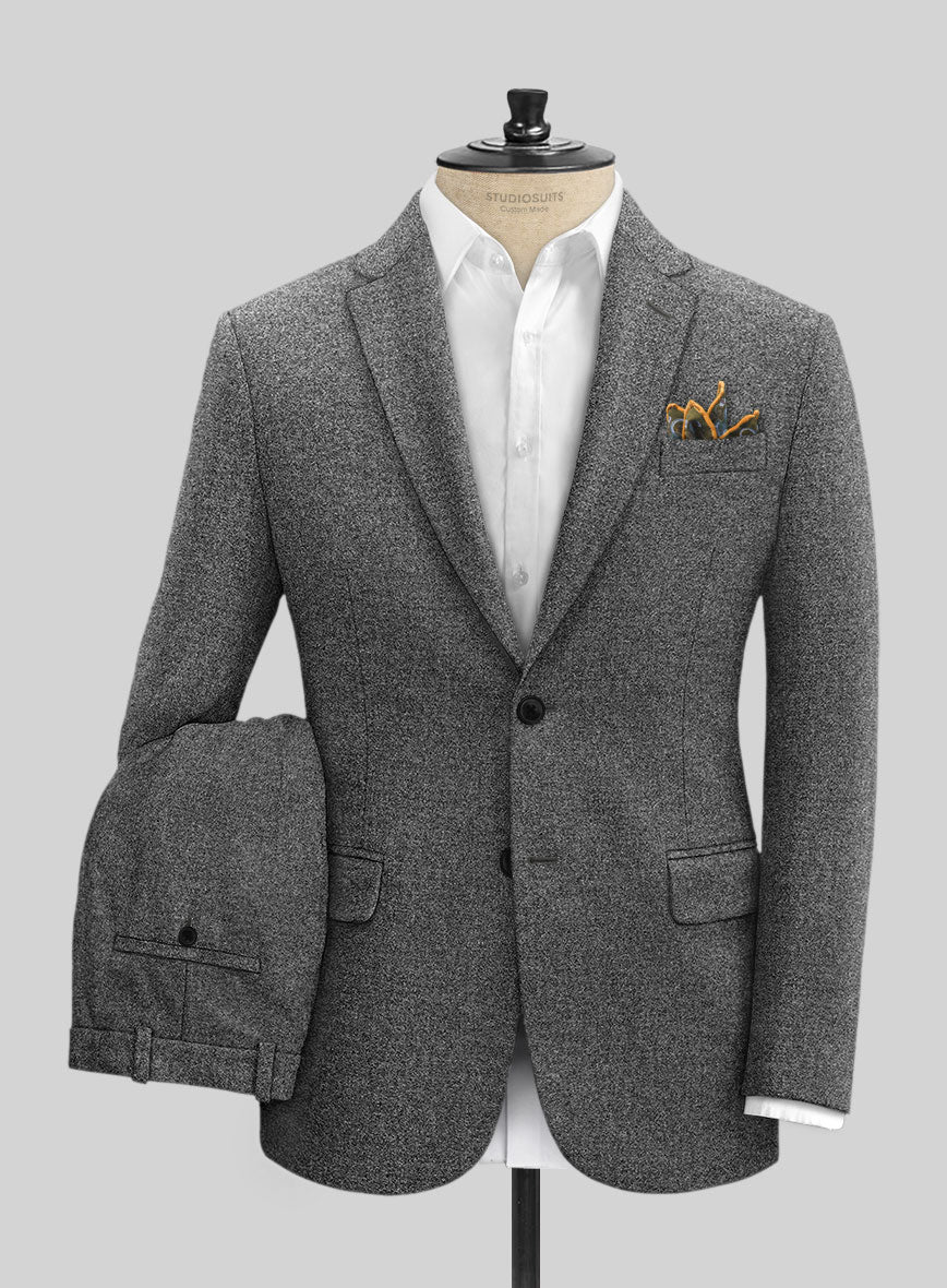 Vintage Plain Dark Gray Tweed Suit - StudioSuits