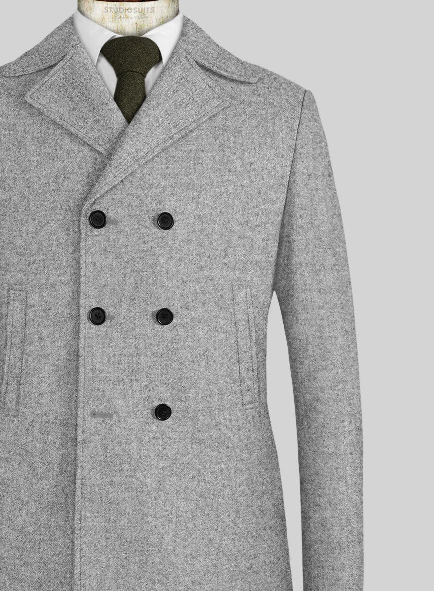 Vintage Plain Gray Tweed Pea Coat - StudioSuits