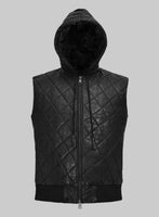 Vortex Hooded Black Leather Vest - StudioSuits