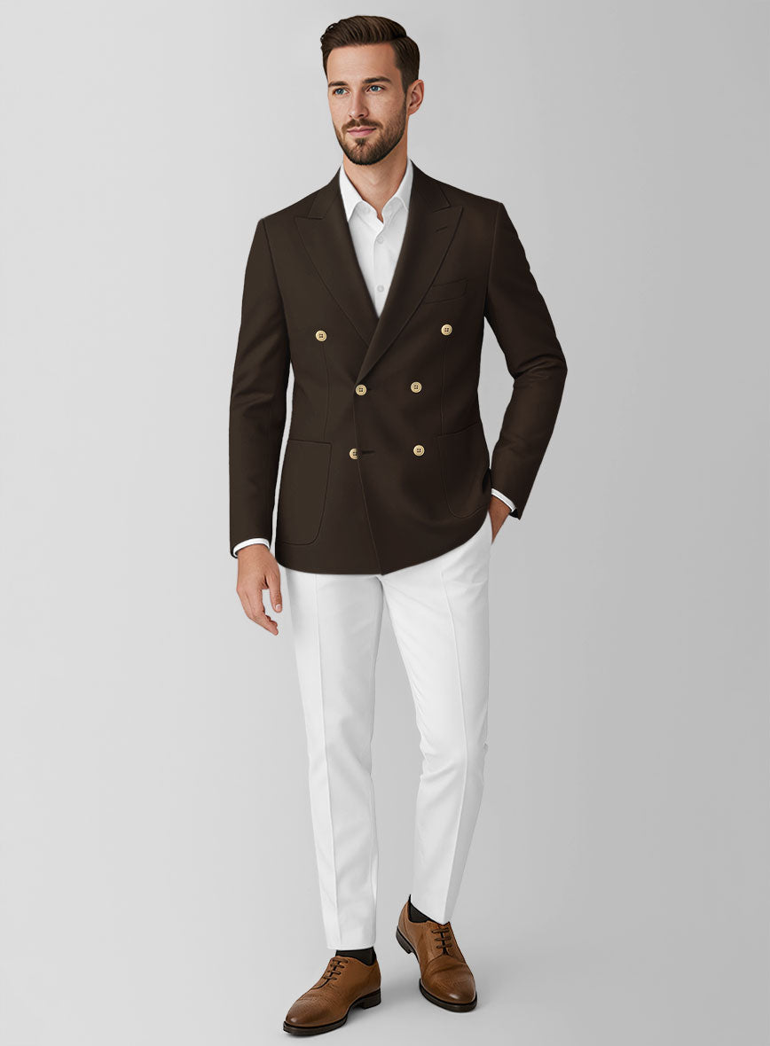 Men's White Caffe Brown Cotton Double Breasted Suit by StudioSuits Men's White Caffe Brown Cotton Double Breasted Suit by StudioSuits