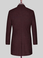 Wine Herringbone Tweed Overcoat - StudioSuits