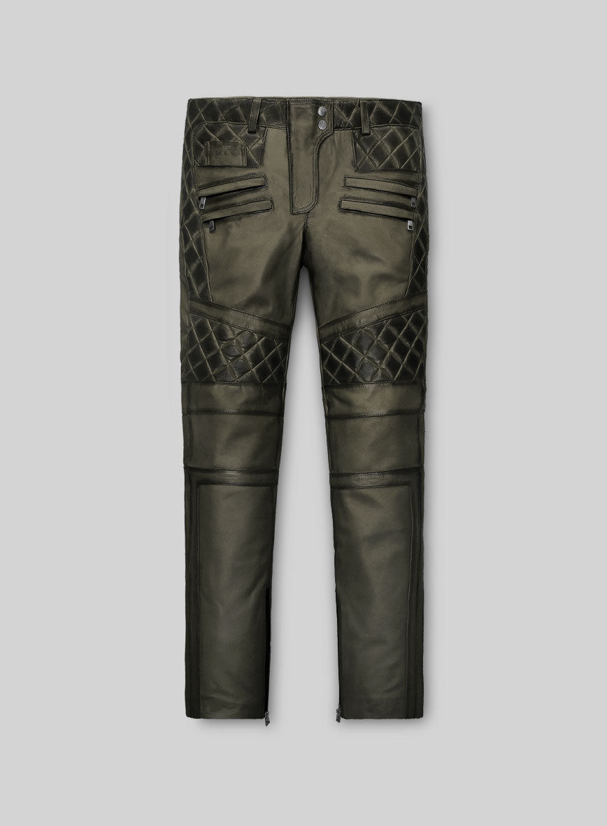 Women's Celestine Burnt Olive Leather Pants - StudioSuits