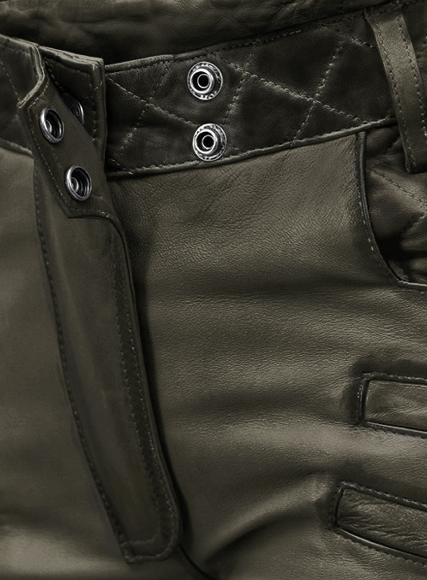 Women's Celestine Burnt Olive Leather Pants - StudioSuits