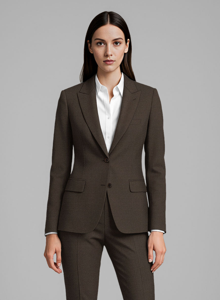 Women's Guabello Espresso Brown Twill Jacket - StudioSuits