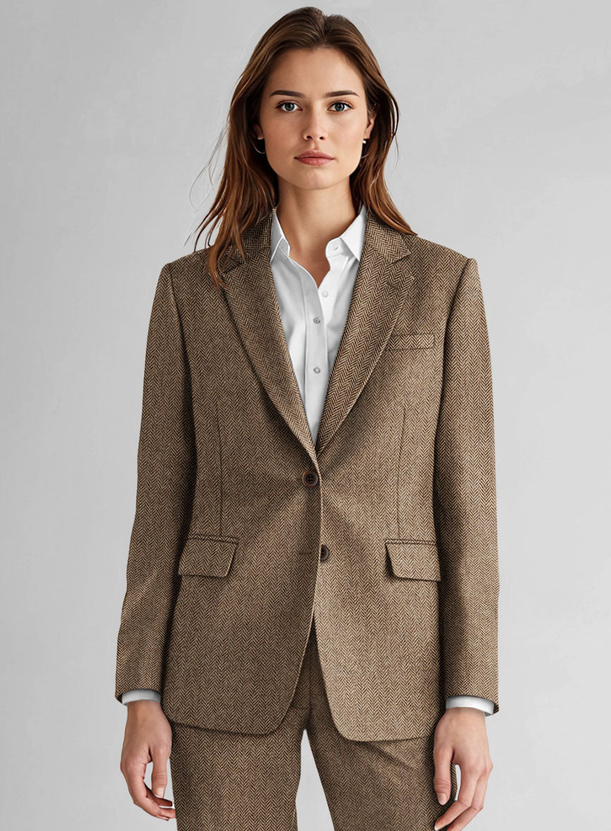 Women's Irish Brown Herringbone Tweed Jacket - StudioSuits