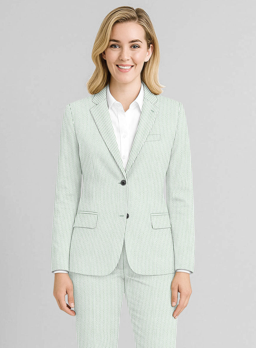 Women's Light Green Seersucker Suit - StudioSuits