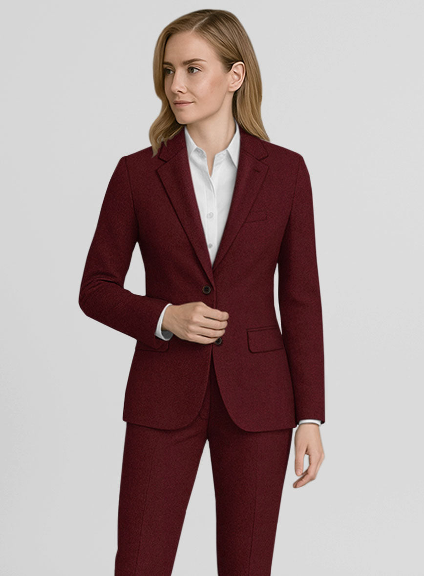 Women's Naples Dark Scarlet Tweed Jacket - StudioSuits