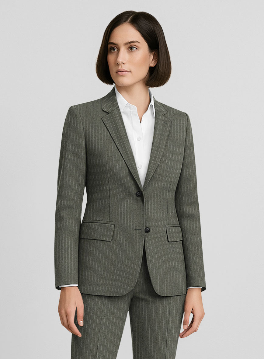 Women's Olive Green Pinstripe Jacket - StudioSuits