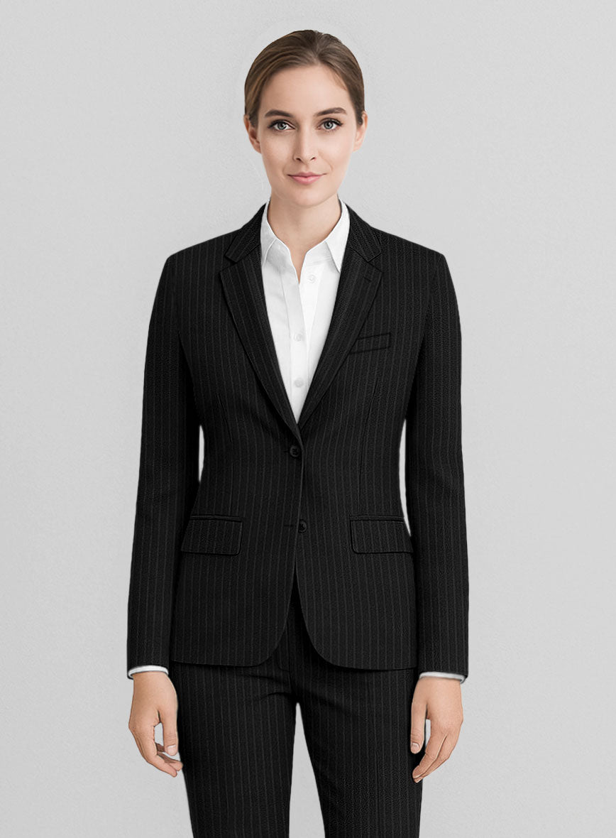 Women's Windsor Black Stripe Wool Jacket - StudioSuits