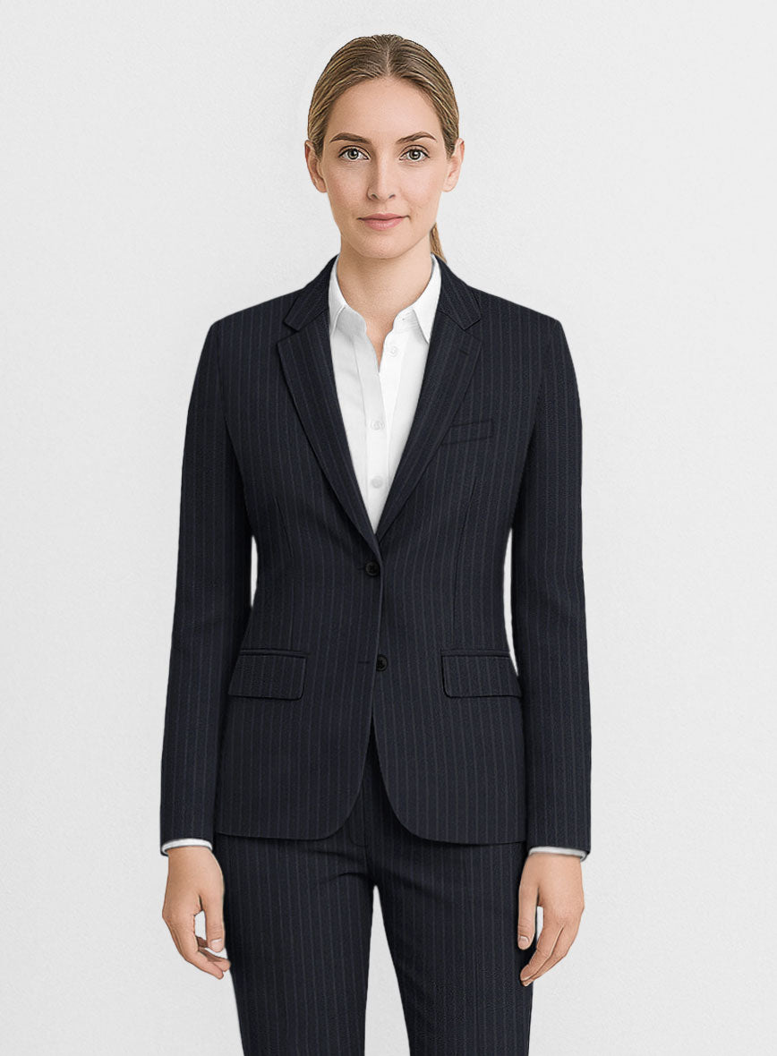 Women's Windsor Blue Stripe Wool Jacket - StudioSuits