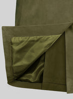 Woodland Green Suede Leather Pea Coat - StudioSuits