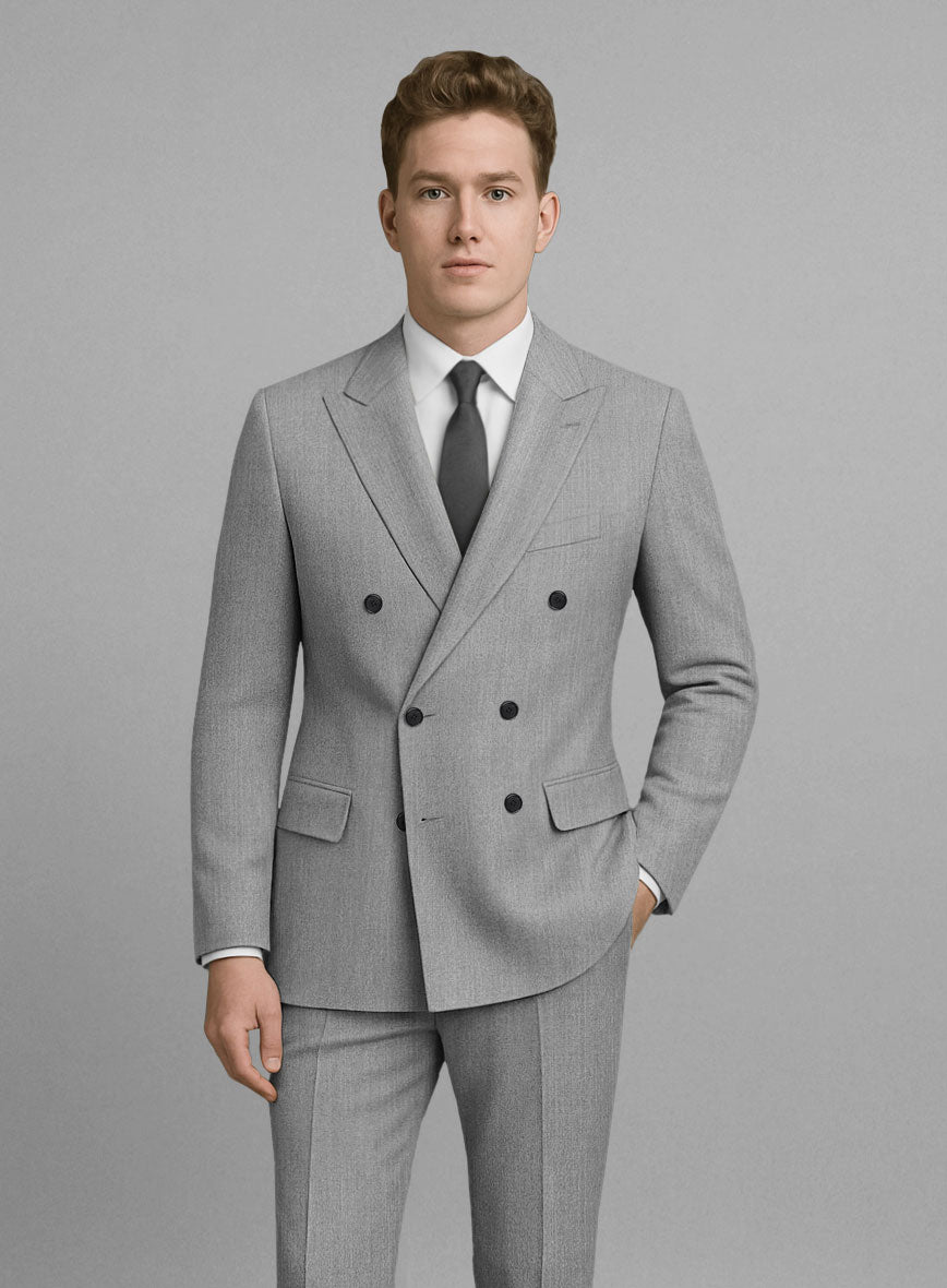 Worsted Light Gray Wool Suit - StudioSuits