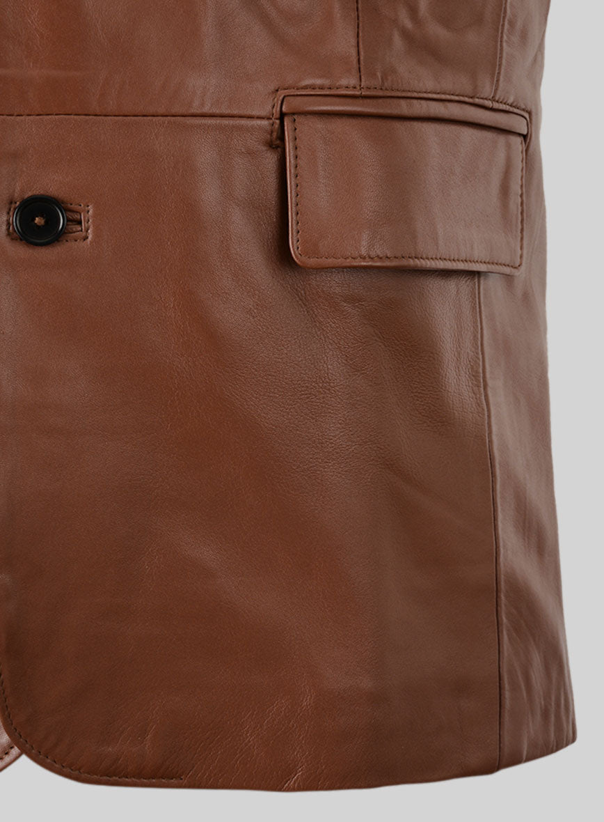 Tan Brown Leather Blazer - StudioSuits