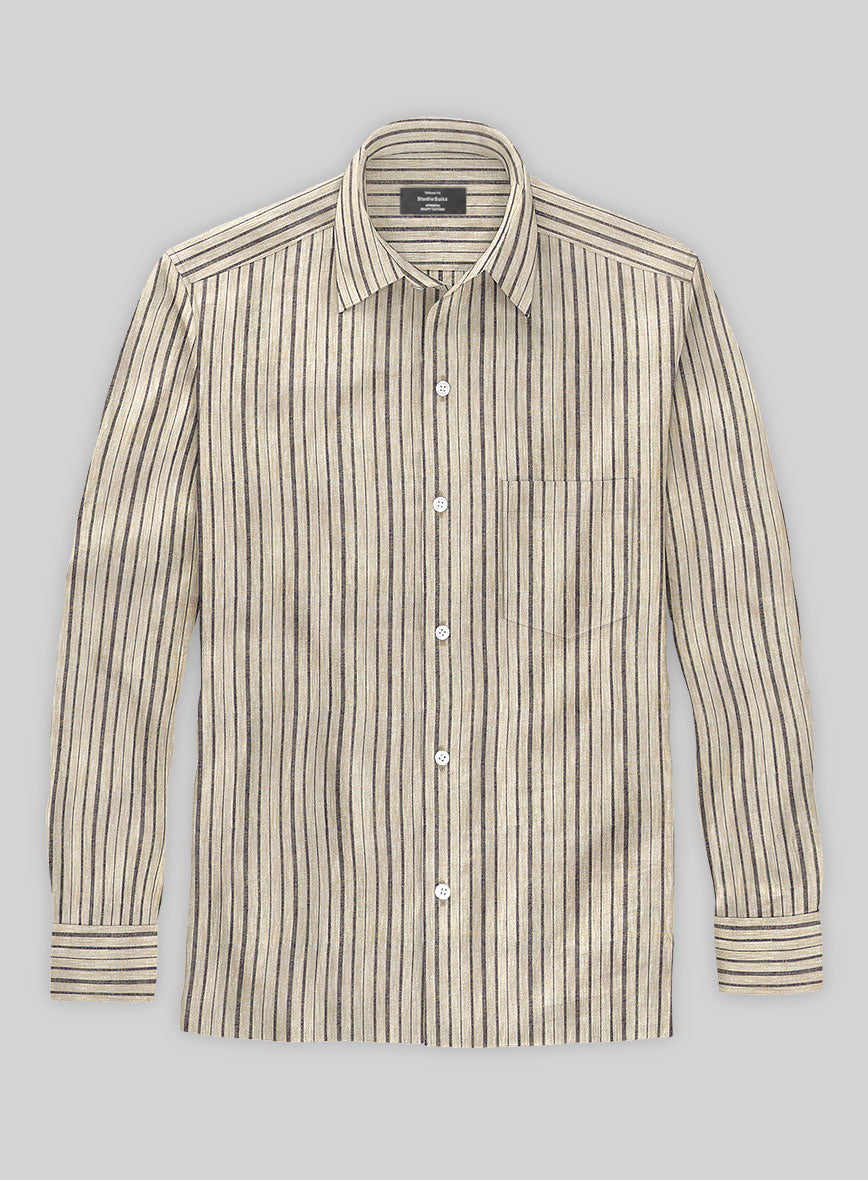 Beige Stripe Linen Shirt - StudioSuits