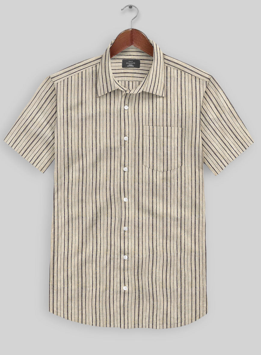 Beige Stripe Linen Shirt - StudioSuits
