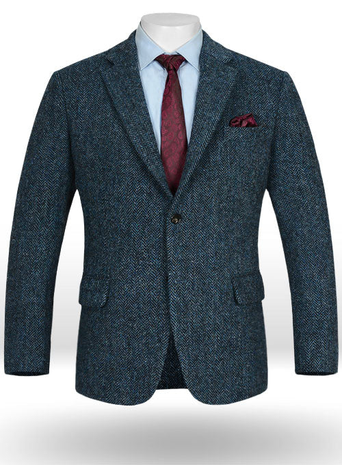 Harris Tweed Blue Herringbone Jacket - StudioSuits