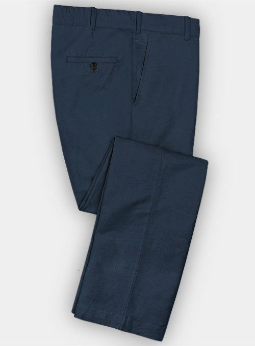 Washed Blue Safari Cotton Linen Pants - StudioSuits
