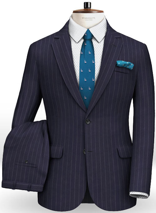 Blue Stripe Flannel Wool Suit - StudioSuits