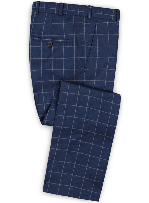 Blue Windowpane Flannel Wool Pants - StudioSuits
