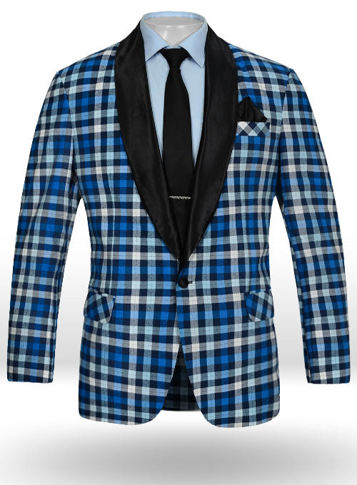 Brushed Zoe Blue Plaid Tuxedo Jacket - StudioSuits