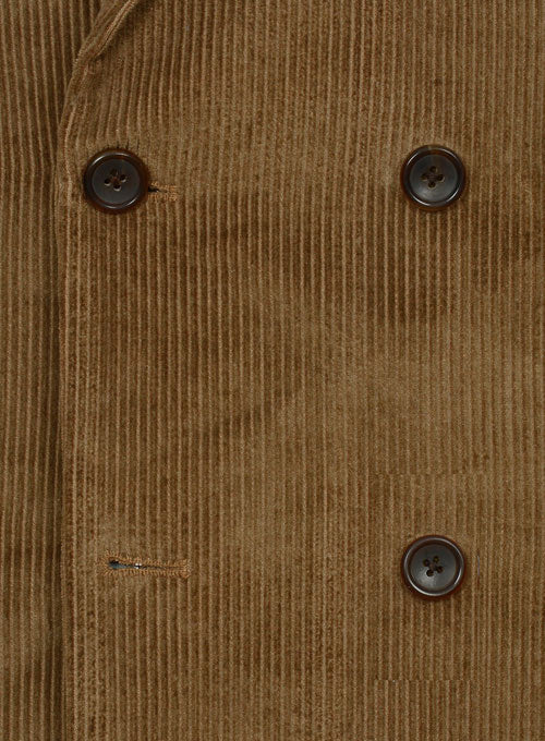 Camel Thick Corduroy Double Breasted Jacket - StudioSuits