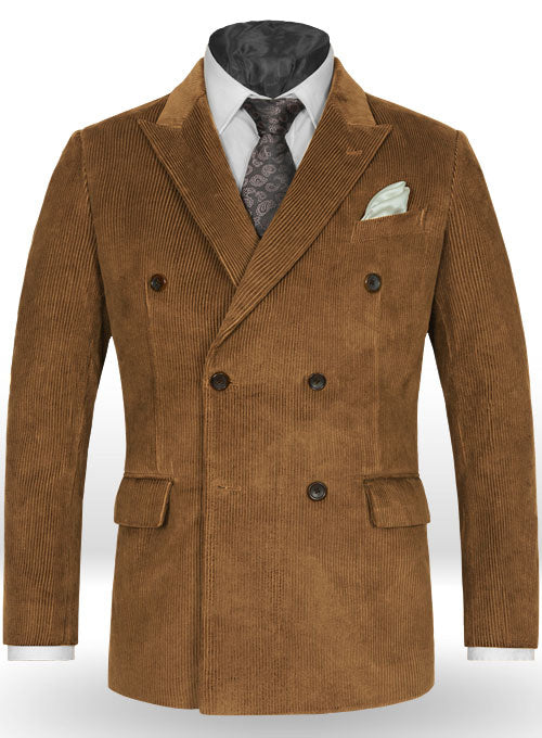 Camel Thick Corduroy Double Breasted Jacket - StudioSuits