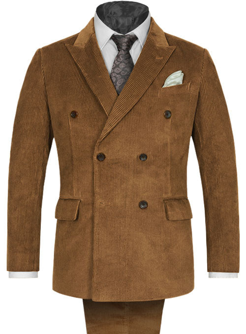 Camel Thick Corduroy Double Breasted Suit - StudioSuits