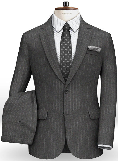 Charcoal Stripe Flannel Wool Suit - StudioSuits