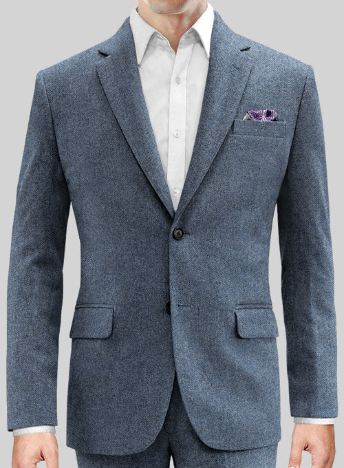 Classic Blue Denim Tweed Jacket - StudioSuits