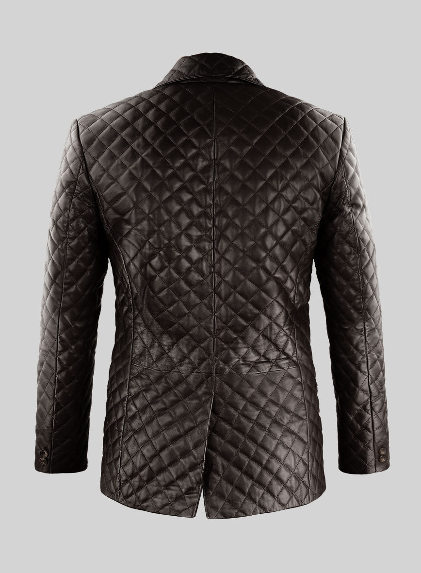 Dark Brown Bocelli Quilted Leather Blazer - StudioSuits