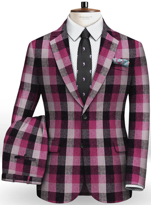 Dark Pink Checks Tweed Suit - StudioSuits