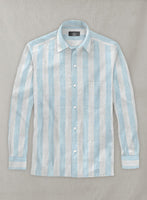 Dublin Blue Wide Stripe Linen Shirt - StudioSuits