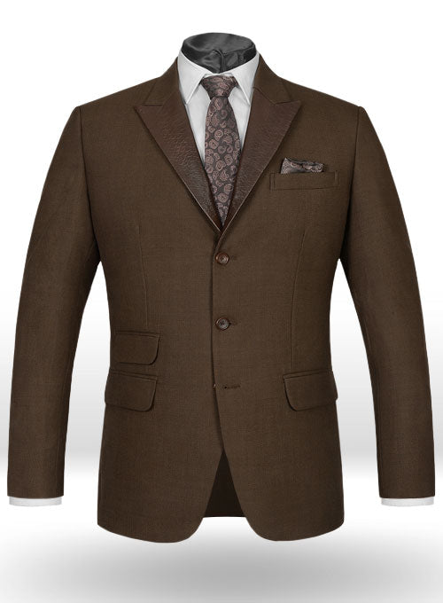 Empire Nail Head Brown Wool Jacket With Leather Lapel - StudioSuits