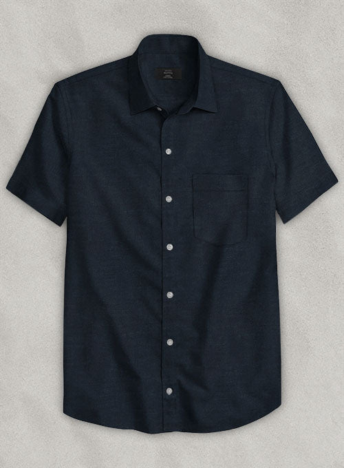 European Dark Blue Linen Shirt - StudioSuits