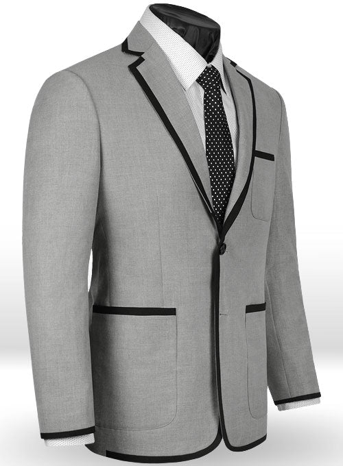 Frosted Light Gray Terry Rayon Jacket - Black Trim - StudioSuits
