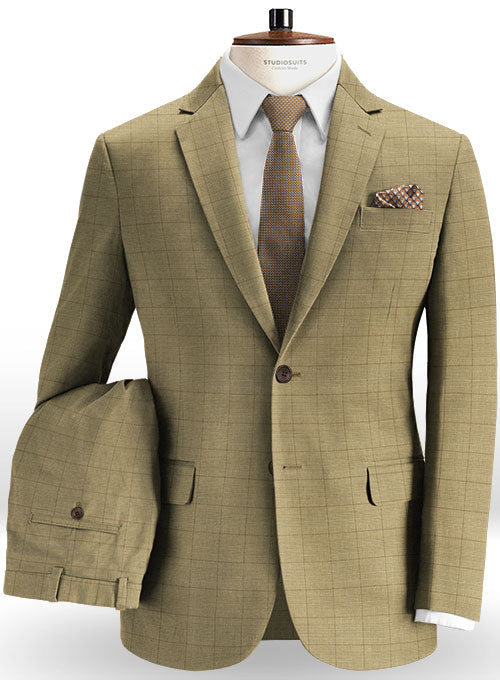 Glen Stretch Cotton Beige Suit - StudioSuits