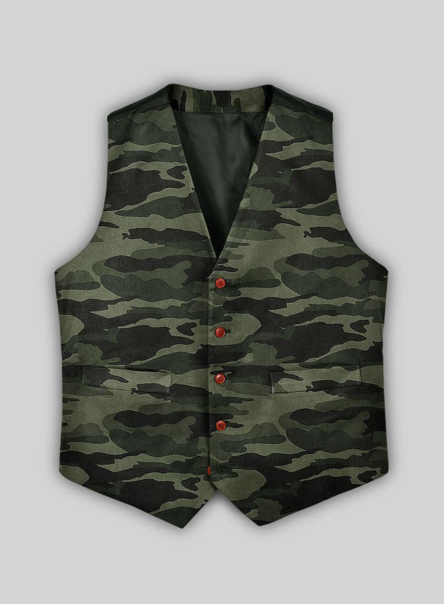 Green Stretch Camo Waist Coat - StudioSuits