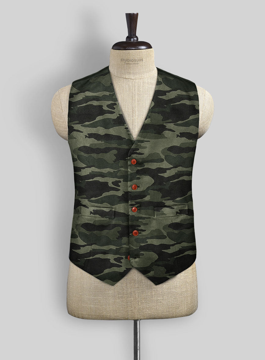 Green Stretch Camo Waist Coat - StudioSuits