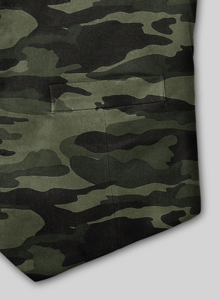 Green Stretch Camo Waist Coat - StudioSuits