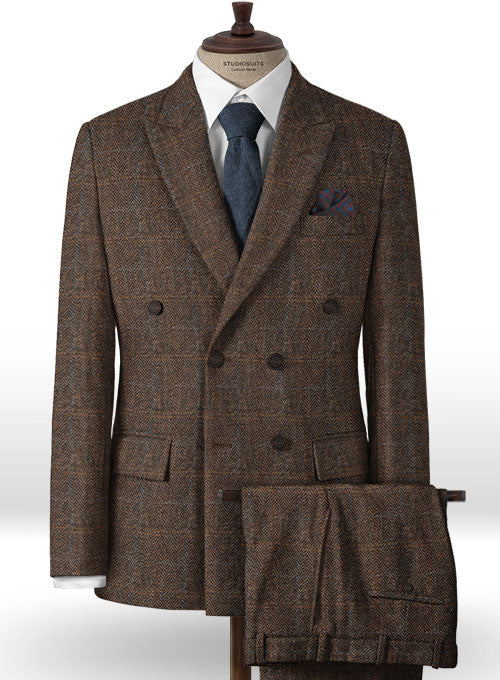 極美品☆希少WIRROW Tweed Double Breasted Harris Tweed Country Dark Brown Double Breasted Suit – StudioSuits