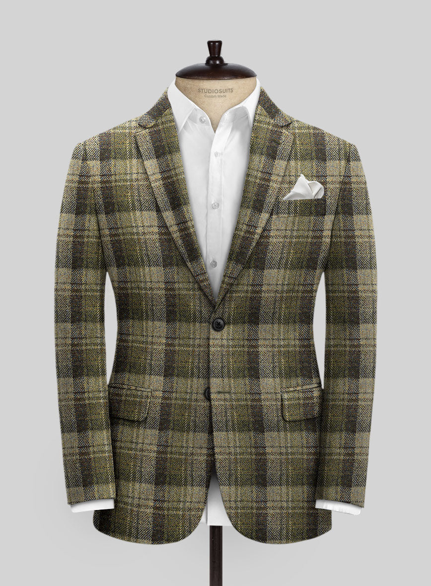 Men Jacket With Elbow Patch Plaid Tweed Suit Jackets Slim Fit