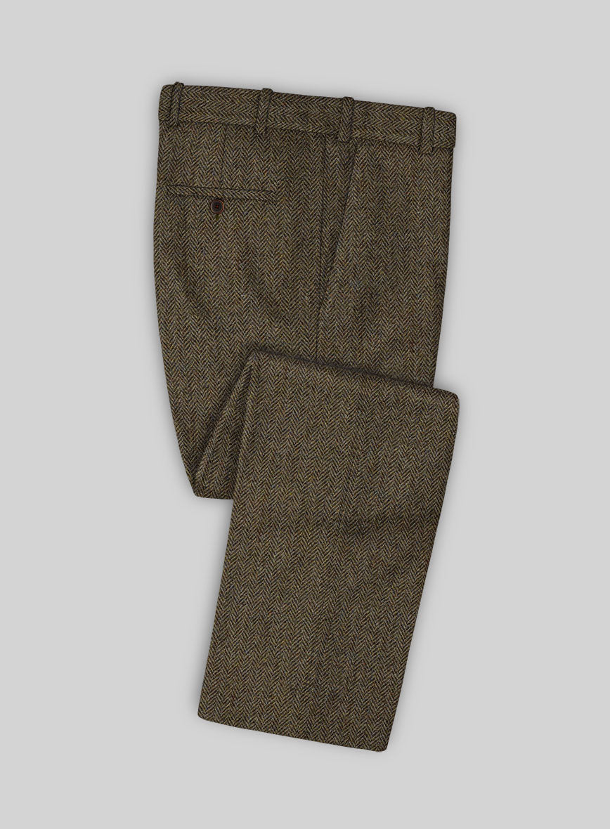Harris Tweed Ridge Brown Herringbone Pants - StudioSuits