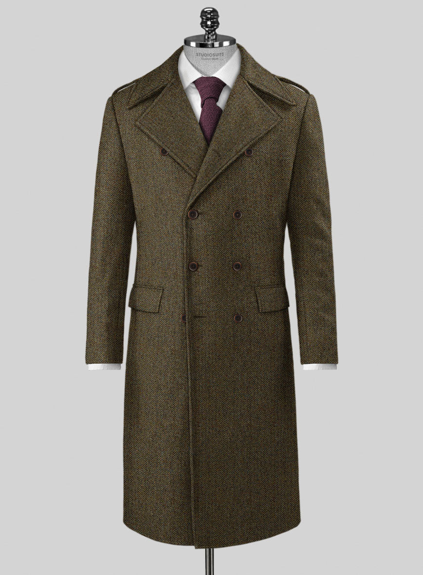 Harris Tweed Ridge Brown Herringbone GQ Overcoat – StudioSuits