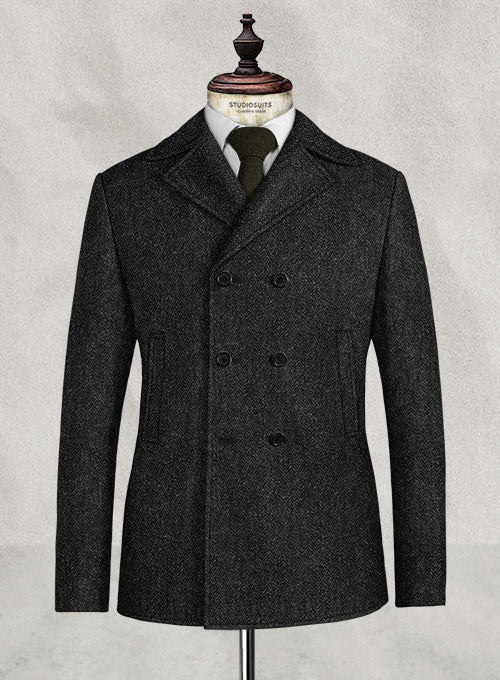Harris Tweed Royal Charcoal Pea Coat – StudioSuits