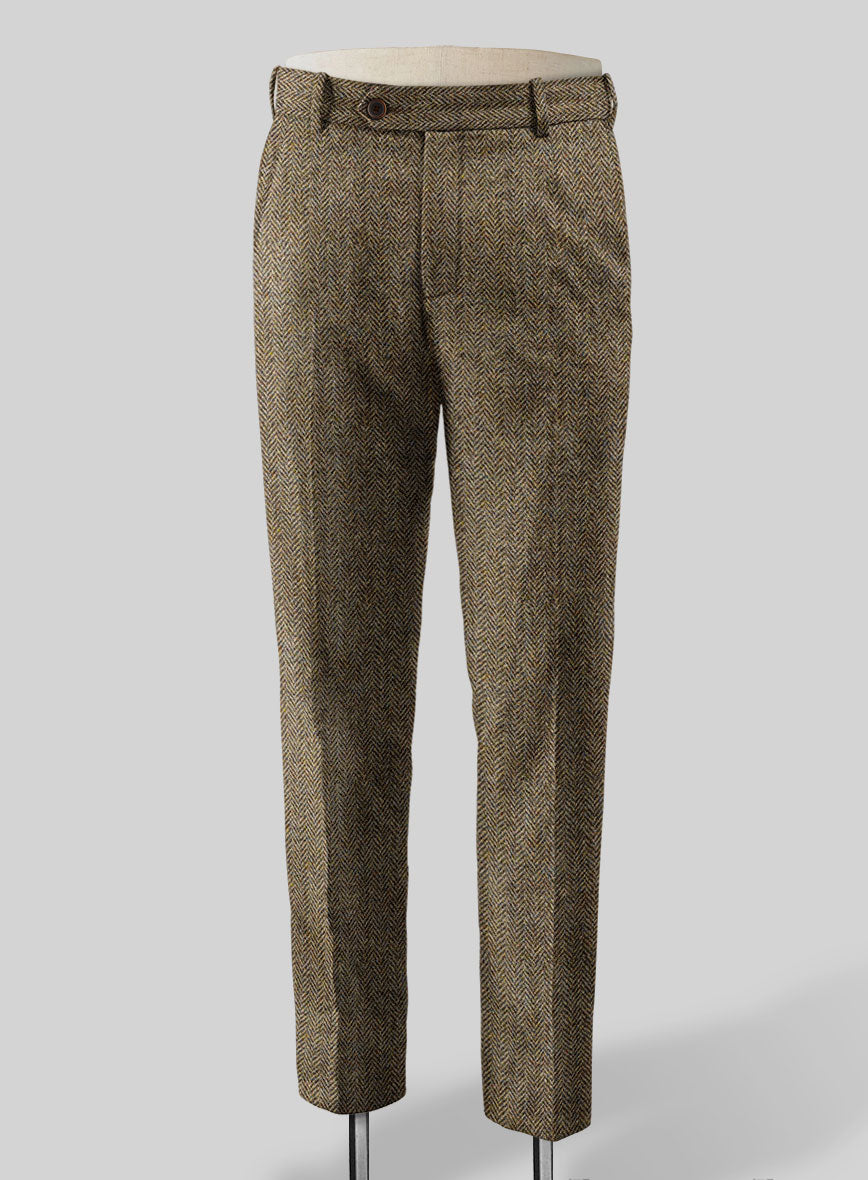 Harris Tweed Hebridean Brown Herringbone Pants - StudioSuits