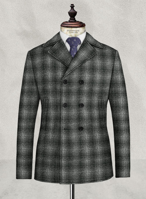 Harris Tweed Scot Gray Pea Coat - StudioSuits