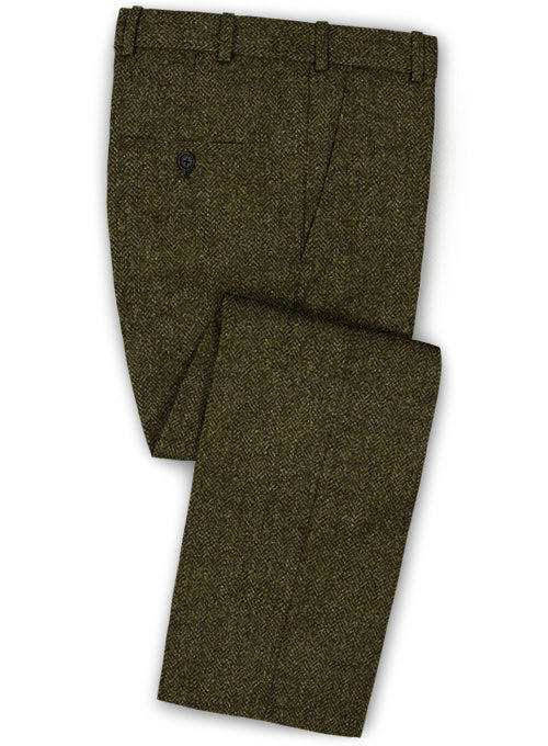 Harris Tweed Melange Green Herringbone Pants - StudioSuits