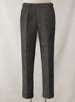 Harris Tweed Dark Gray Herringbone Highland Trousers - StudioSuits